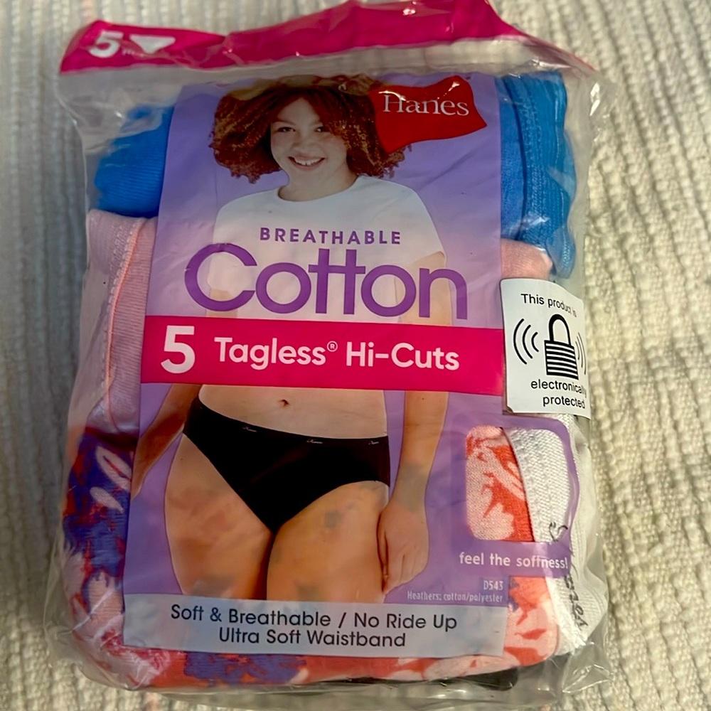 Pack of 5 size 7/large tagless hi-cut briefs